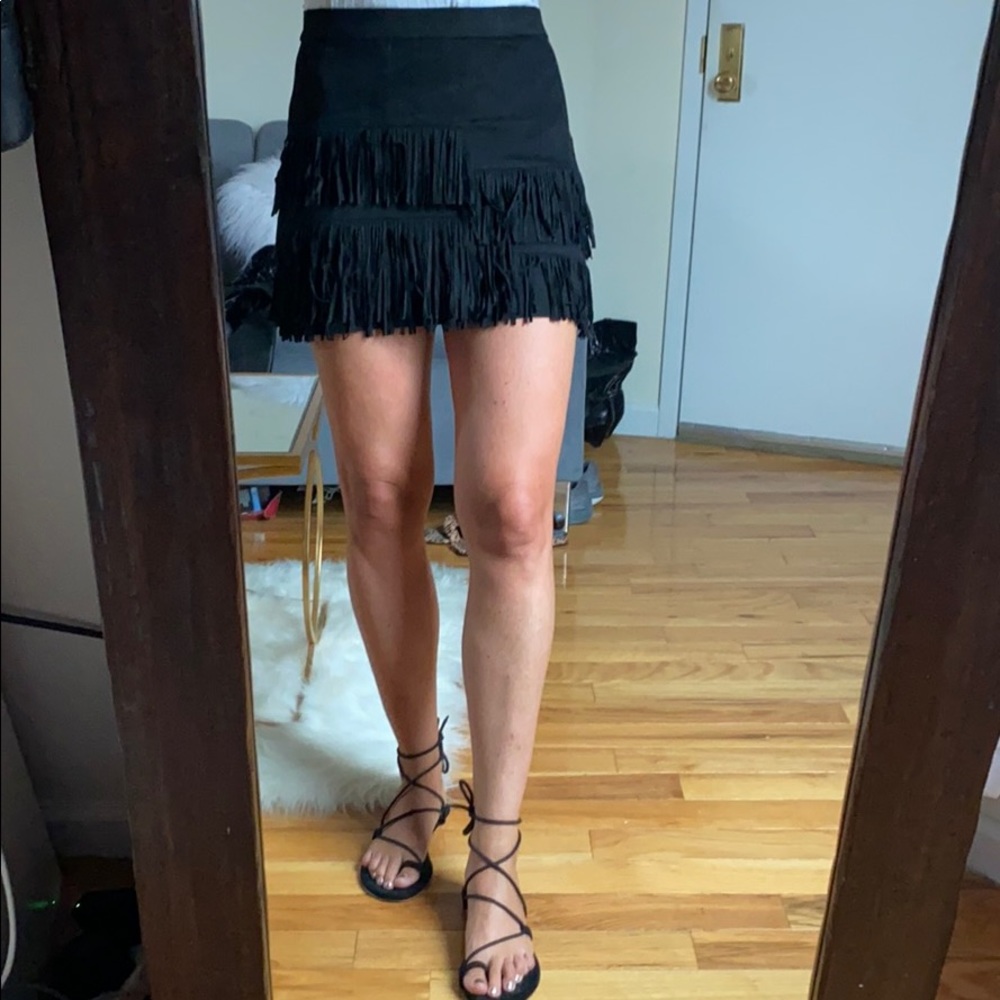Zara Black Fringe Mini Skirt